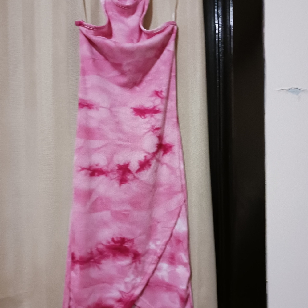 Tie dyed pink mini tulip hem dress